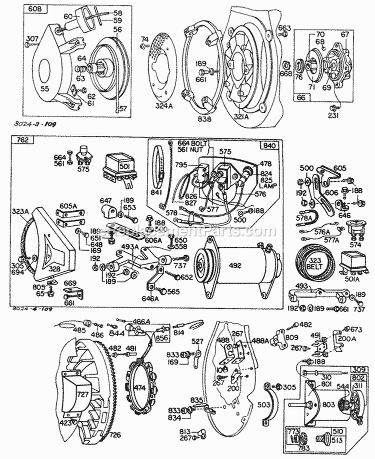 Electric StartersRewind Diagram and Parts List for 302437-0145-99  Briggs and Stratton Engine